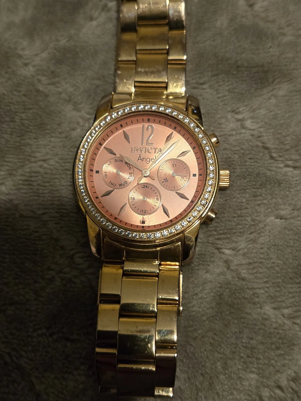 Invicta Gold Tone Bracelet Watch with Pink Dial and Crystal Bezel